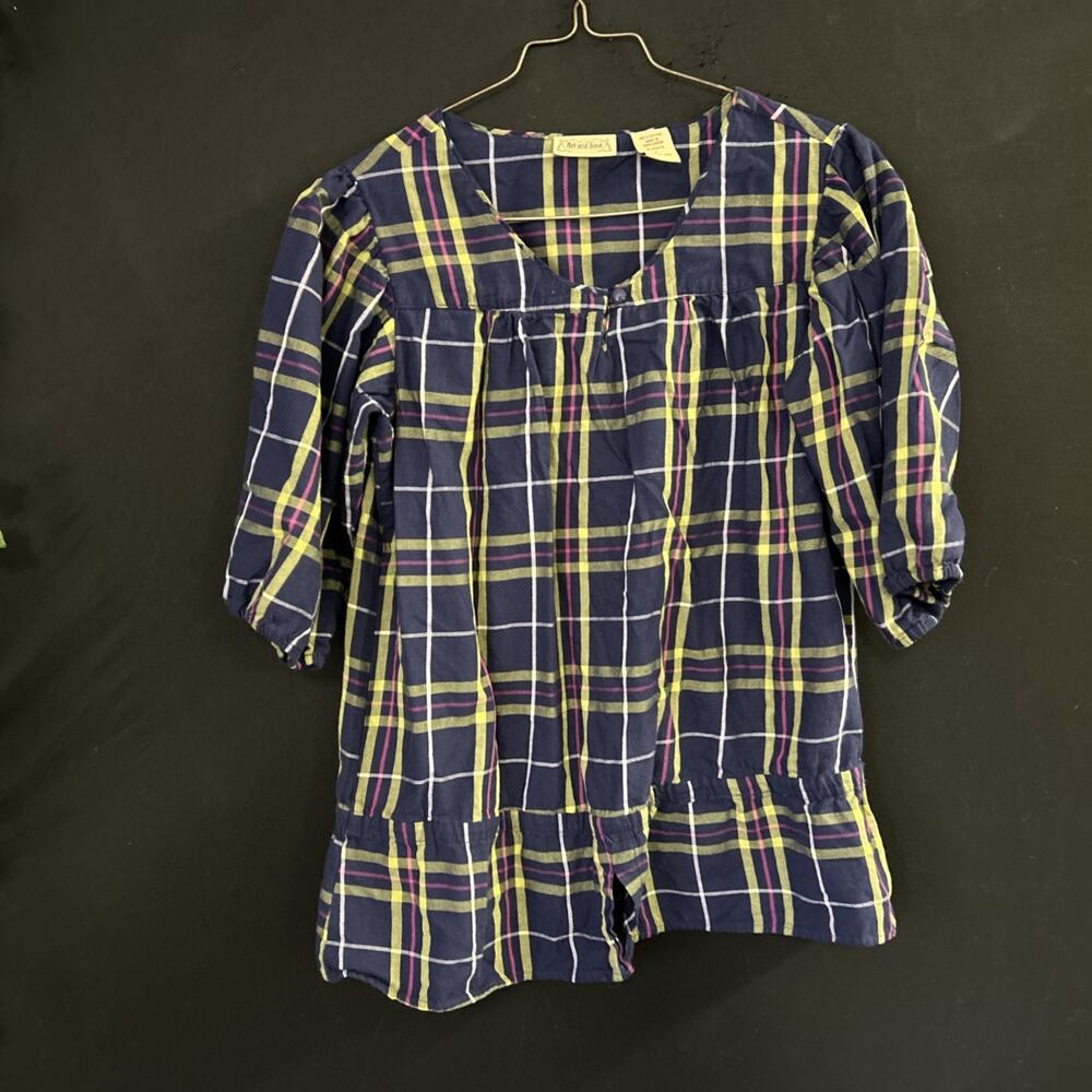 Art and Soul Plaid Shirt Ruffle Hem Women's Size Large Cottagecore Prairie Top